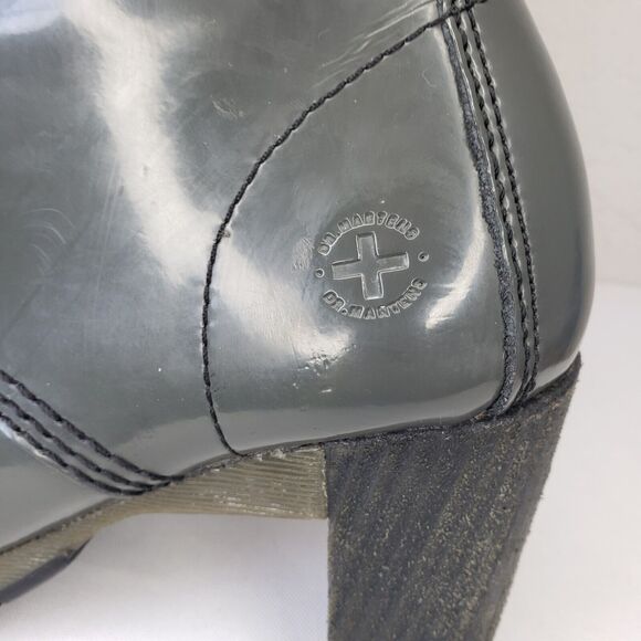 Dr Martens Dee 14 Eye Gray Patent Leather Heeled Lace-up Boots Womens 6-6.5 Diva - Picture 13 of 16